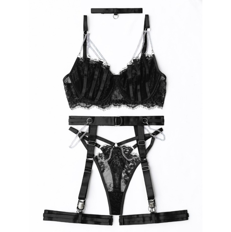 Maira Set with Suspender Belt Modern Ocean Black