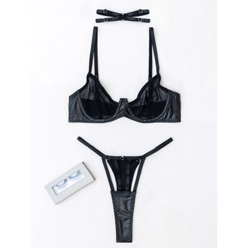 3 Piece Leather Look Underwear Set Modern Ocean Black