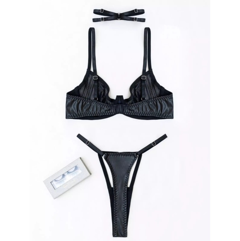 3 Piece Leather Look Underwear Set Modern Ocean Black