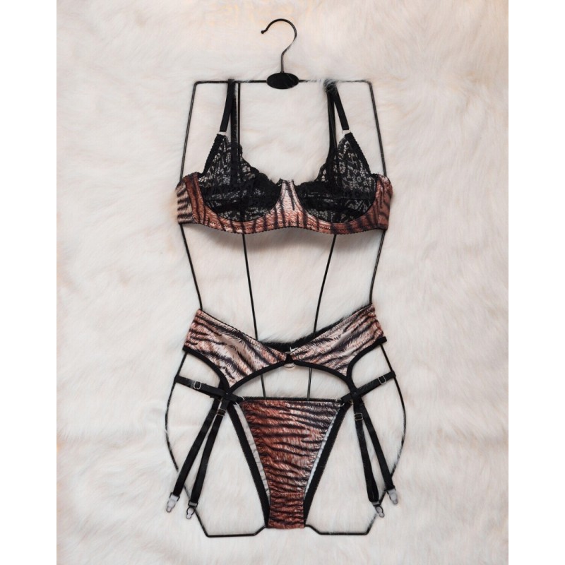 3 Piece Set with Brazilian Cut Modern Ocean Tiger Print