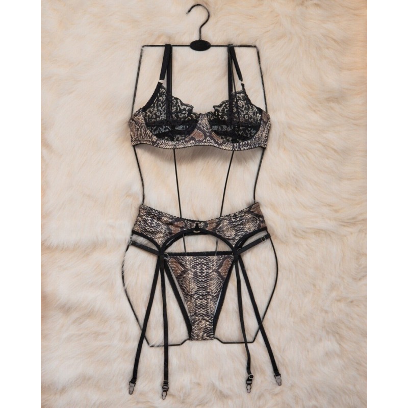 3 Piece Set with Brazilian Cut Modern Ocean Snake Print