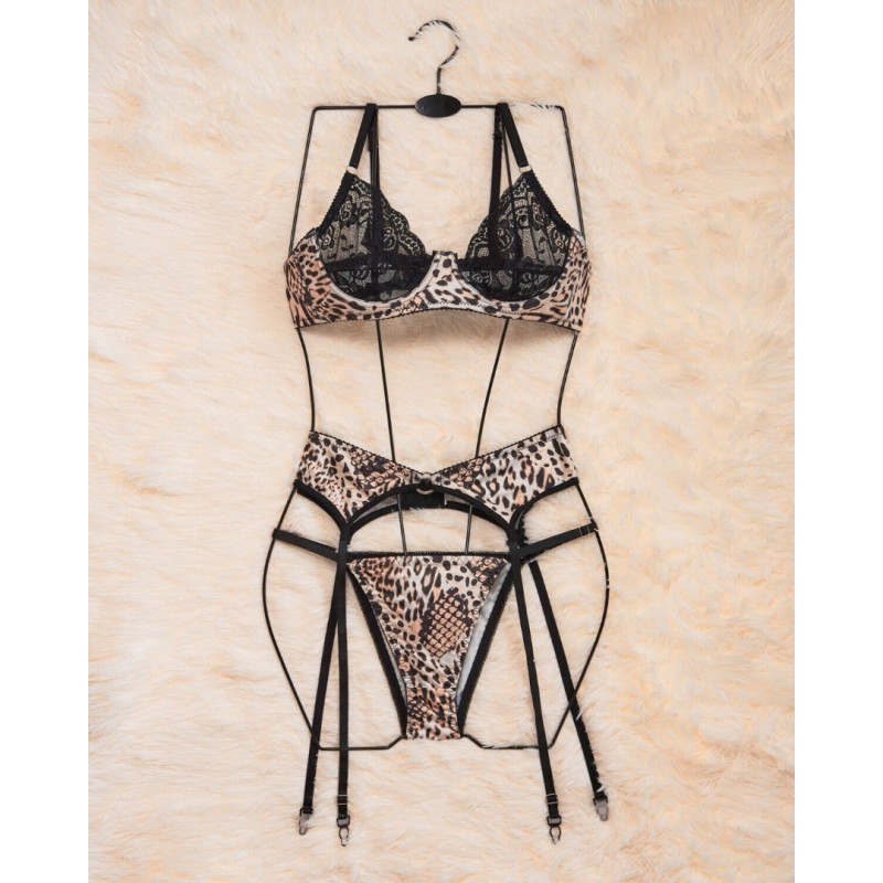 3 Piece Set with Brazilian Cut Modern Ocean Leopard Print