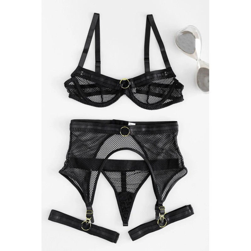 3 Piece Fishnet Set Katya Modern Ocean Black