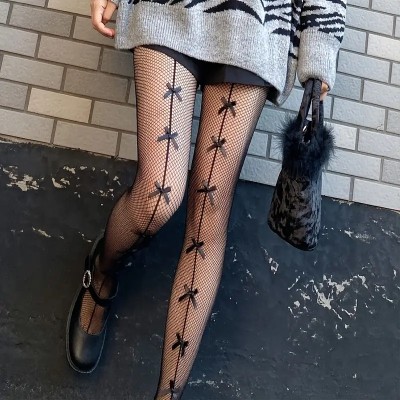 Fishnet Tights with Bows Black Fishnet Tights with Bows Black