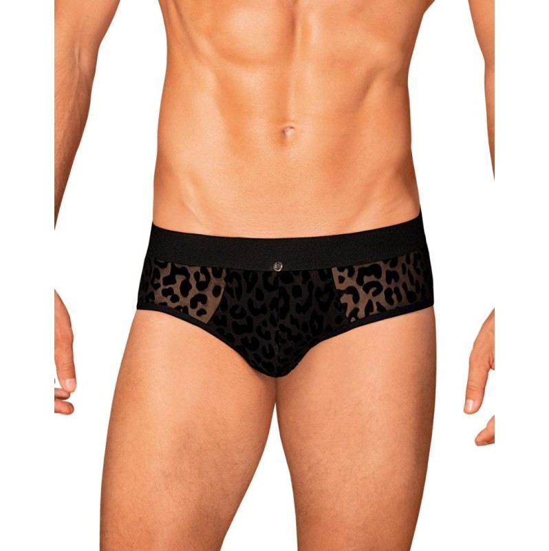 Mens Brief Obsessive Azmeron Black Leopard