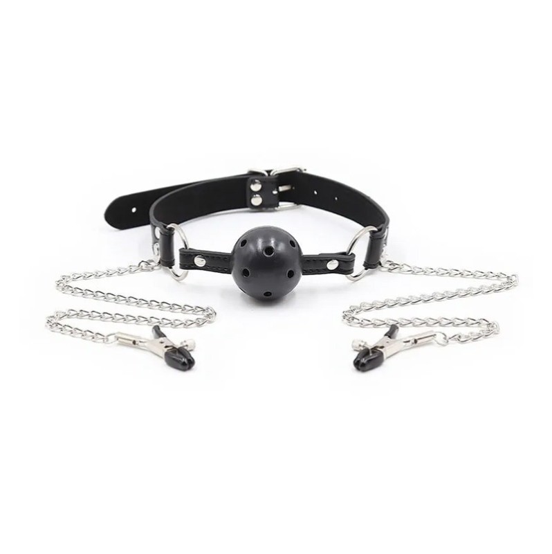 Ball Gag and Nipple Clamps Ohmama Black