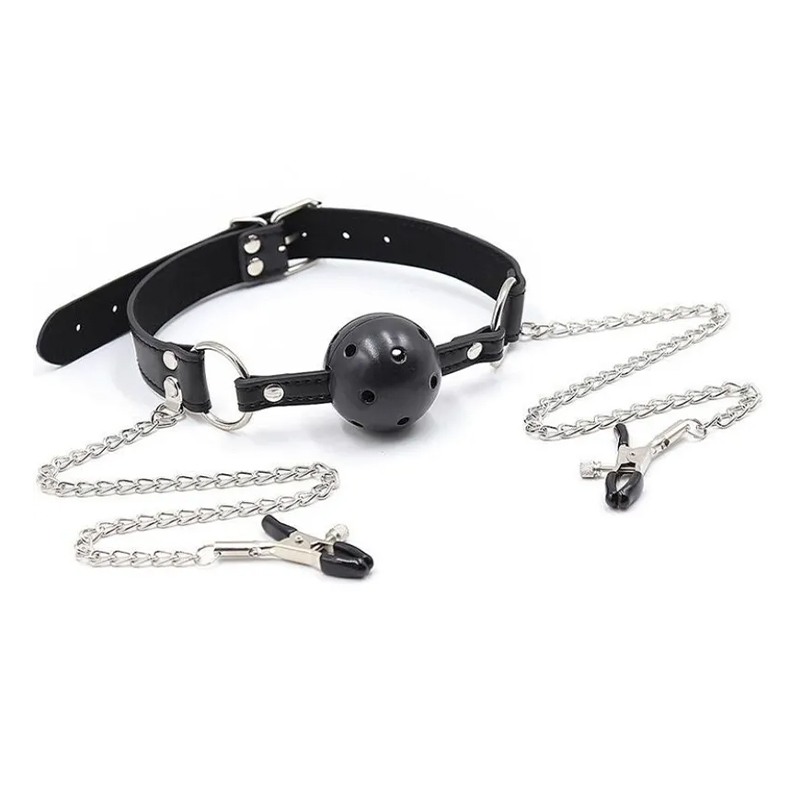 Ball Gag and Nipple Clamps Ohmama Black Ohmama Ball Gag and Nipple Clamps Ohmama Black Ball Gags