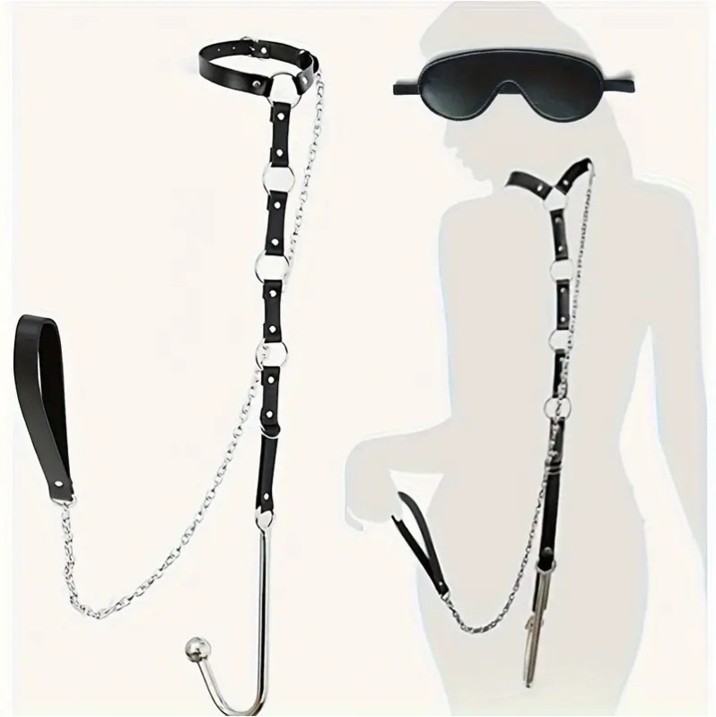  BDSM Set Collar with Anal Hook and Mask