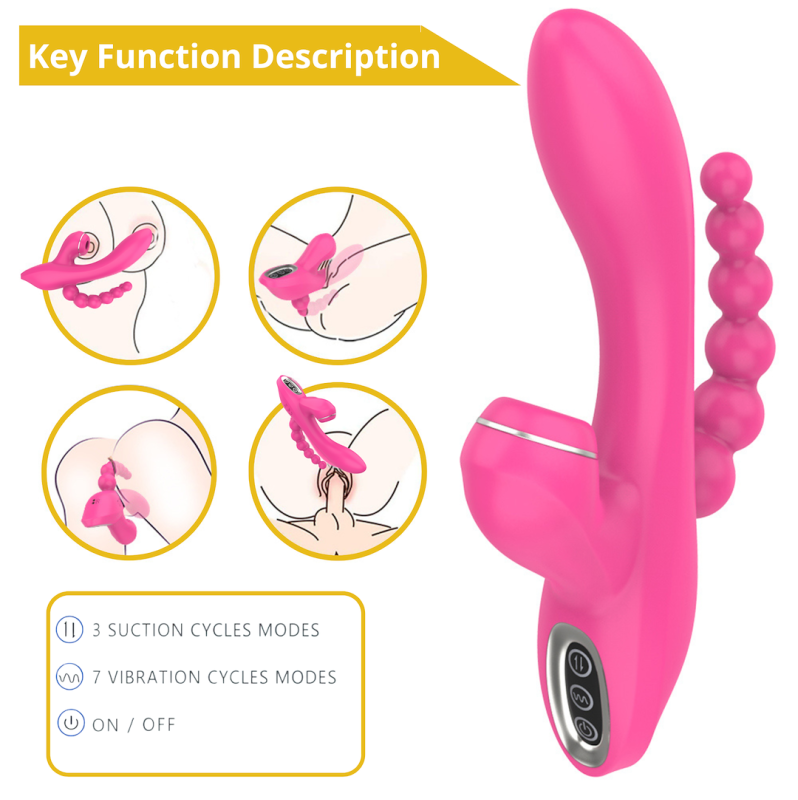 Rabbit Triple Vibrator with Suction Sweet Play A3 Pink