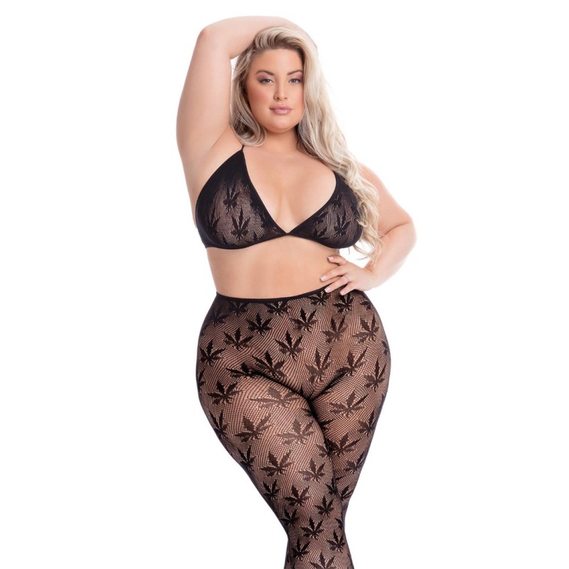 2 Piece Set Pink Lipstick Lingerie All About Leaf Black 