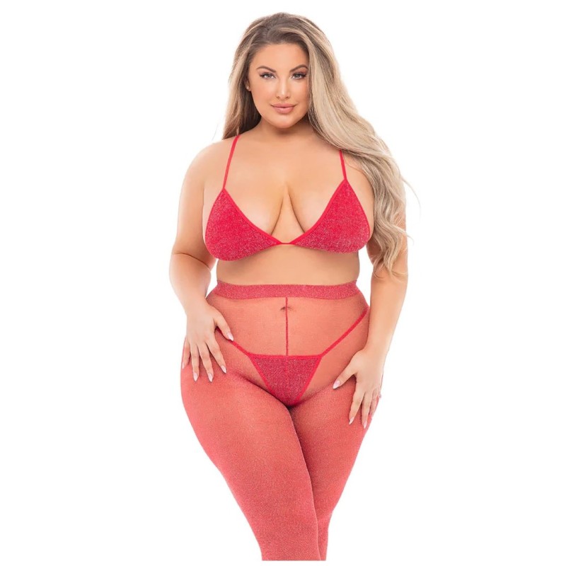 3 Piece Set Pink Lipstick Lingerie Tall Order Red