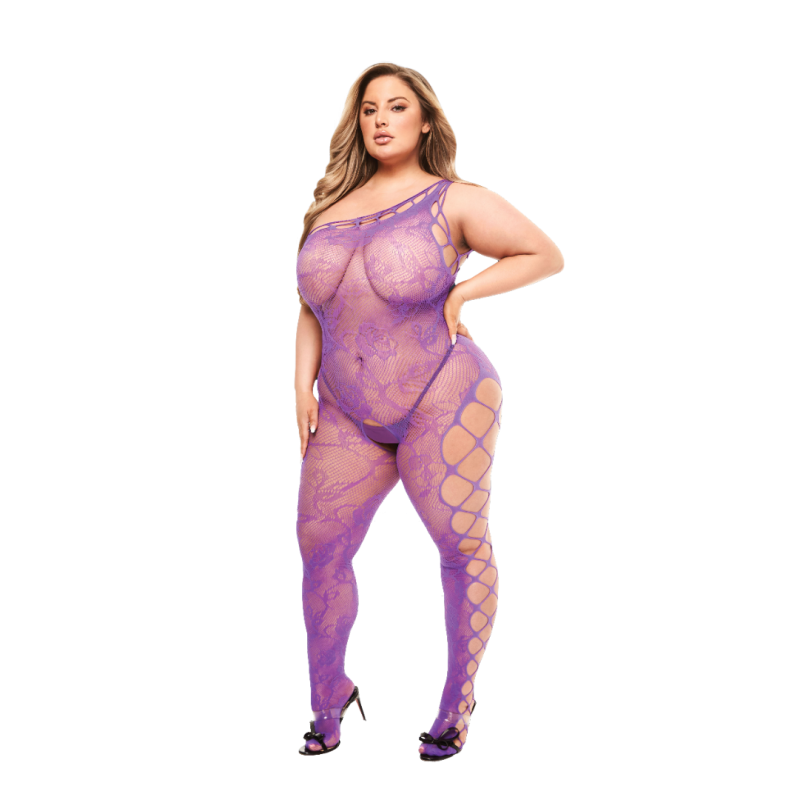 Baci Off The Shoulder Bodystocking Baci Purple Bodystockings