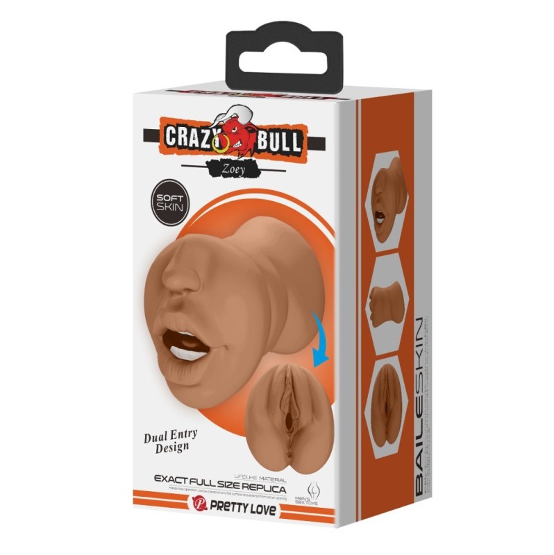 Αυνανιστήρι 2 σε 1 Crazy Bull Zoey Στόμα&Αιδοίο Καφέ