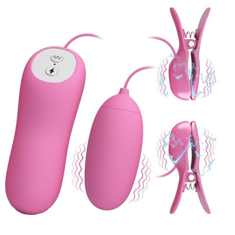 Vibrating Egg with Eletroshock Nipple Clamps Pretty Love Pink Vibrating Egg with Eletroshock Nipple Clamps Pretty Love Pink