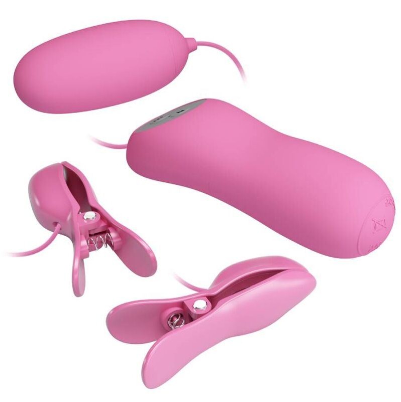 Vibrating Egg with Eletroshock Nipple Clamps Pretty Love Pink