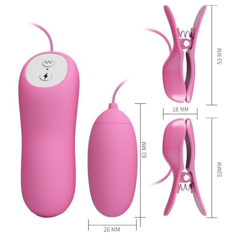 Vibrating Egg with Eletroshock Nipple Clamps Pretty Love Pink