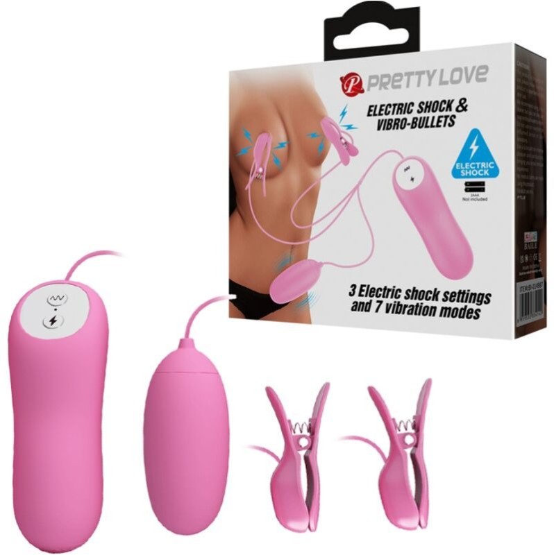 Vibrating Egg with Eletroshock Nipple Clamps Pretty Love Pink