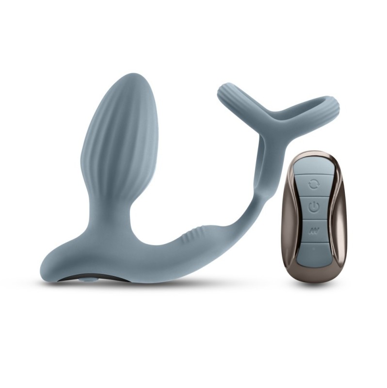 Cock Ring with Vibrating Plug NS Novelties Pinnacle Grey