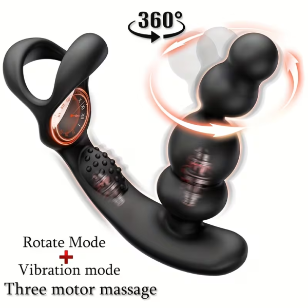 Δονητής Προστάτη 360 με Δαχτυλίδι Πέους Love Market Μαύρος