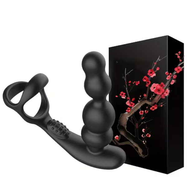 Δονητής Προστάτη 360 με Δαχτυλίδι Πέους Love Market Μαύρος