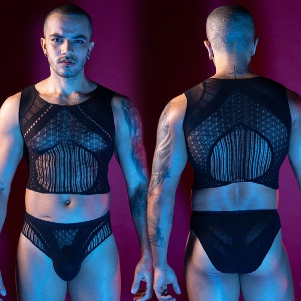 Ανδρικό Διχτυωτό Σετ STD Stretchy Μαύρο