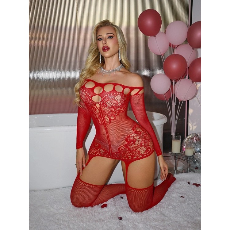 STD Ολόσωμο Καλσόν με Ζαρτιέρες STD Marissa Κόκκινο Ολόσωμα Καλσόν