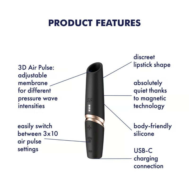 Satisfyer Κλειτοριδικός Δονητής Satisfyer Perfect Kiss Μαύρος Κλειτοριδικά