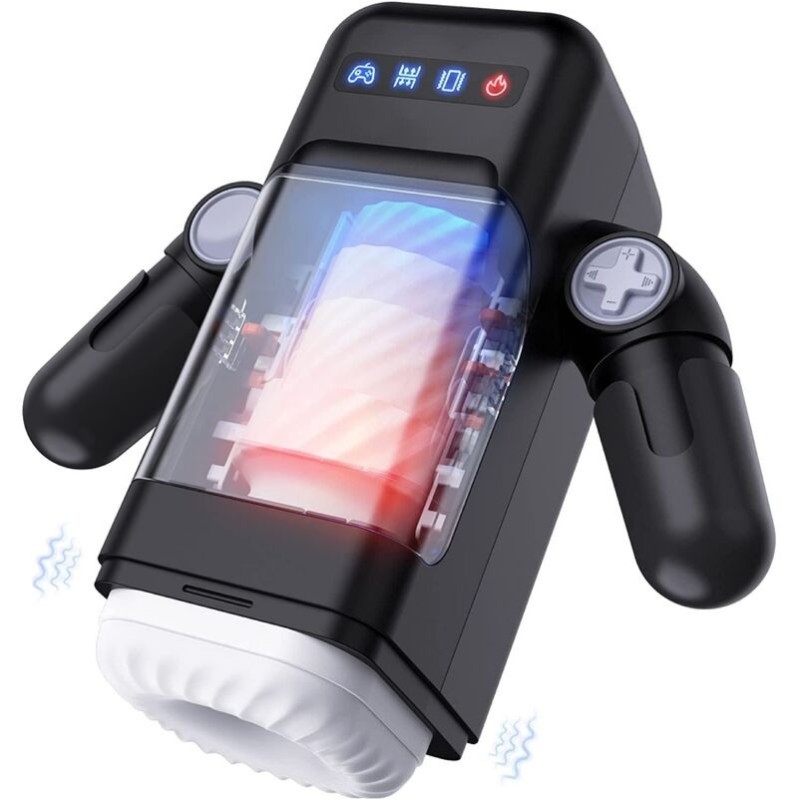 Thrusting Vibrating Stroker Heated with Mobile Support Game Cup Baile Black