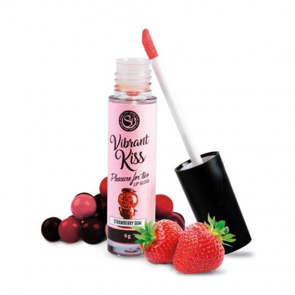 Λιπαντικό Lip Gloss Με Γεύση Φράουλα Secret Play Vibrating Kiss 6g