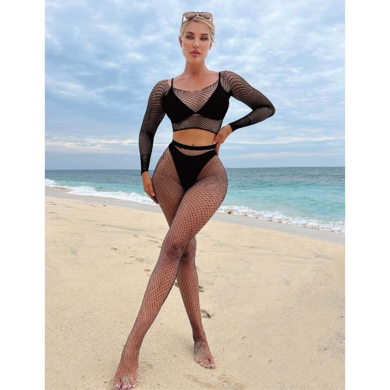 Sex Moda Long-sleeved Fishnet 2 Piece Set Sex Moda Black Underwear Set