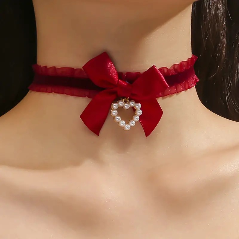 Love Market Ρομαντικό Τσόκερ με Φιόγκο Κόκκινο Chokers & Στέκες