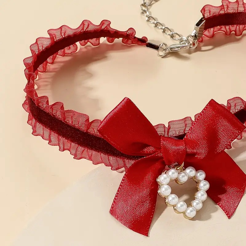 Love Market Ρομαντικό Τσόκερ με Φιόγκο Κόκκινο Chokers & Στέκες