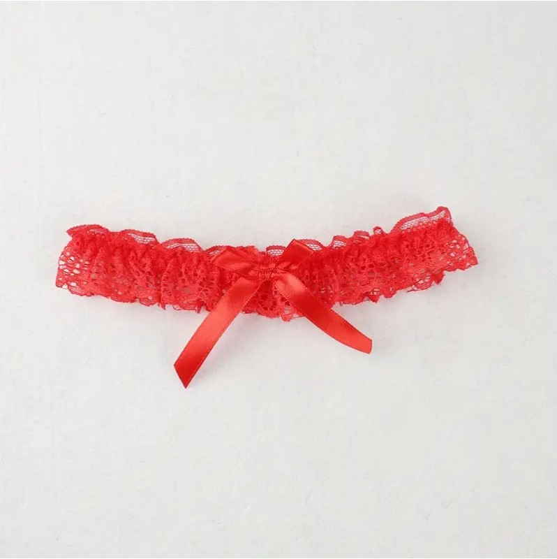 Lace Garter Bowknot Red