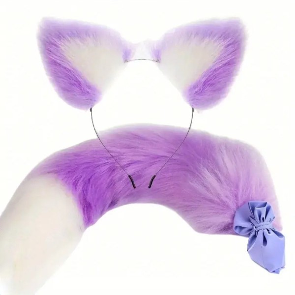 Σετ Πρωκτική Σφήνα με Ουρά και Στέκα με Αυτιά Love Market Μοβ