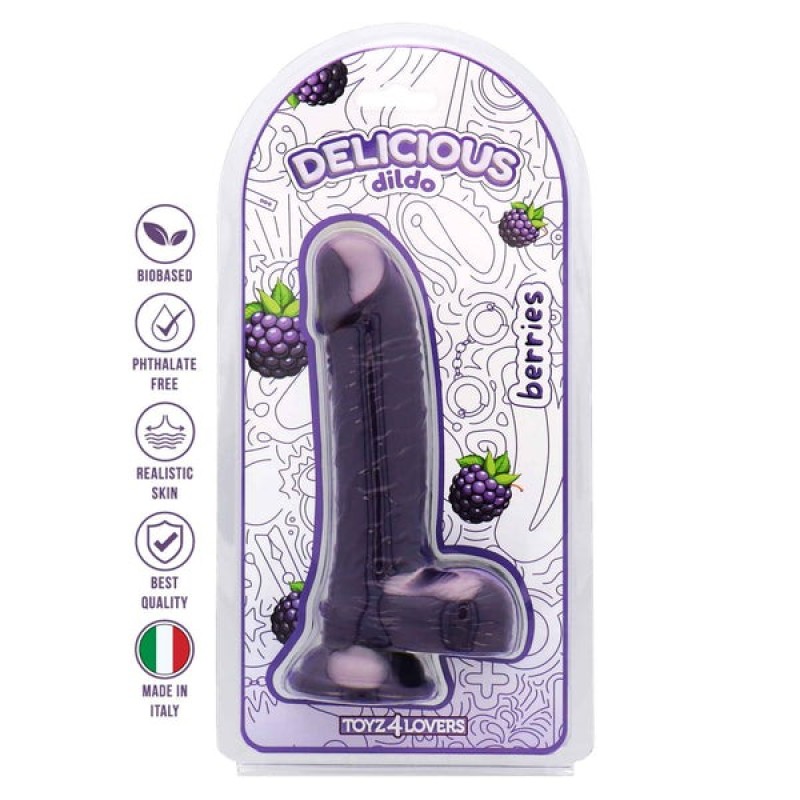 Toyz4lovers Ρεαλιστικό Dildo Toyz4lovers Delicious Dan με Άρωμα Βατόμουρο 18cm Μωβ Σφήνες χωρίς δόνηση