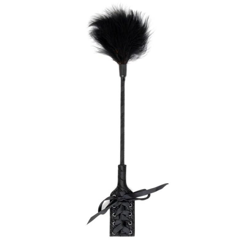 Toyz4lovers Βίτσα με Φτερό Sensual Tickler Toyz4lovers Μαύρη Μαστίγια & Paddles