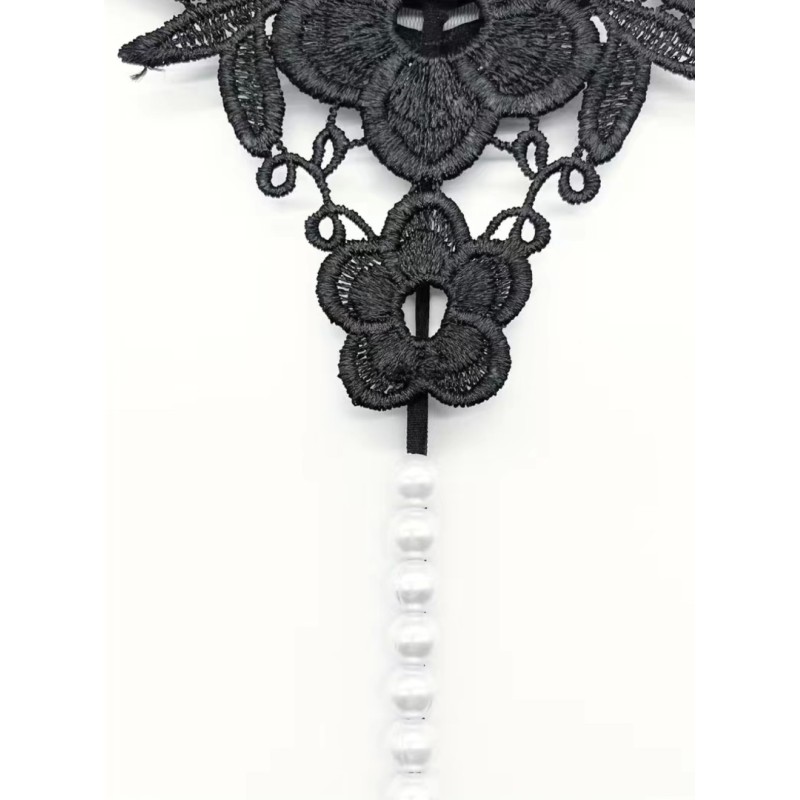 Floral Embroidery String with Pearl Chain Black Love Market Floral Embroidery String with Pearl Chain Black Strings