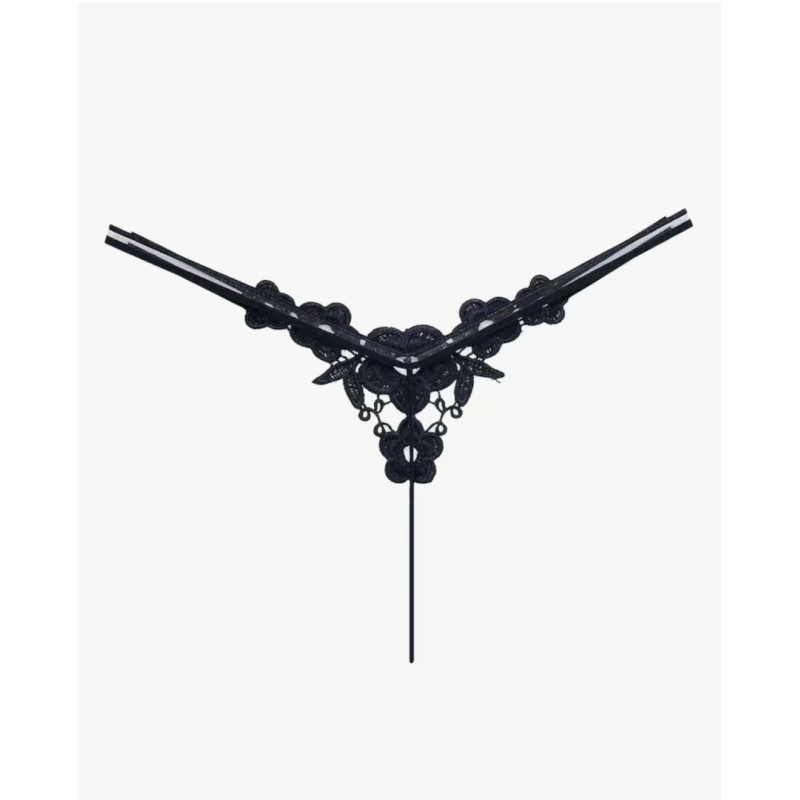 Floral Embroidery String with Pearl Chain Black Love Market Floral Embroidery String with Pearl Chain Black Strings
