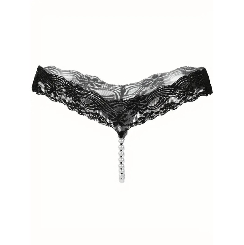 G-string With Pearl Chain Designer Black