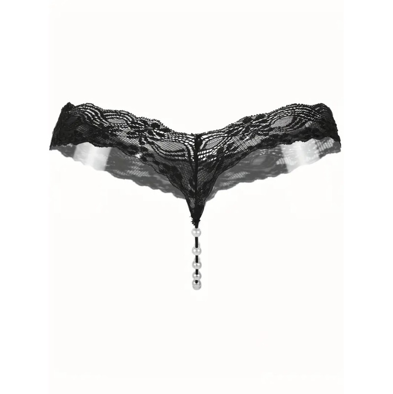 G-string With Pearl Chain Designer Black