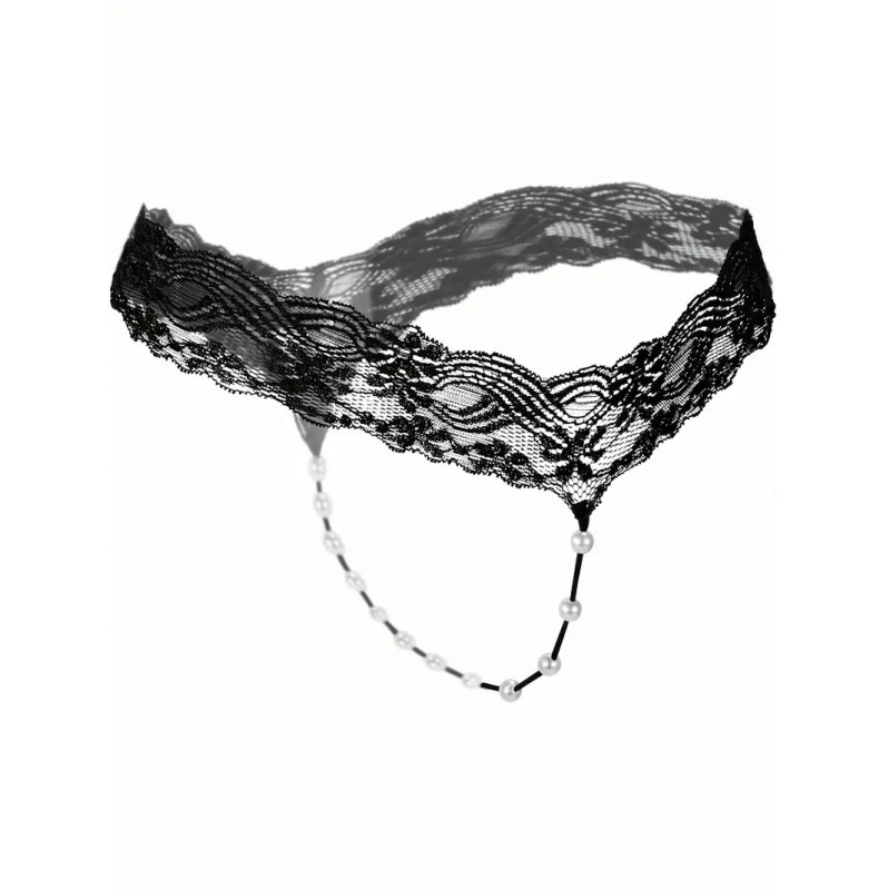 G-string With Pearl Chain Designer Black