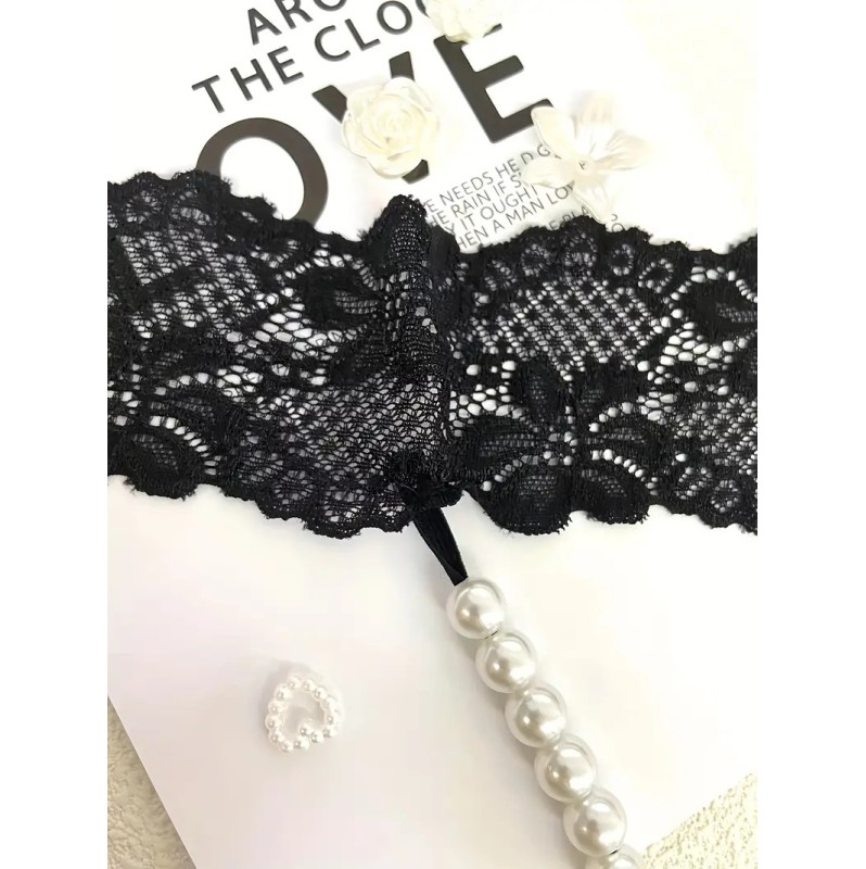 G-string With Pearl Chain Designer Black