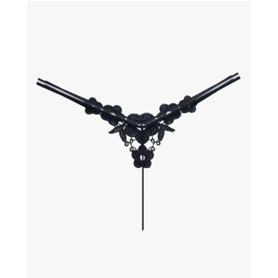 Floral Embroidery String with Pearl Chain Black Floral Embroidery String with Pearl Chain Black