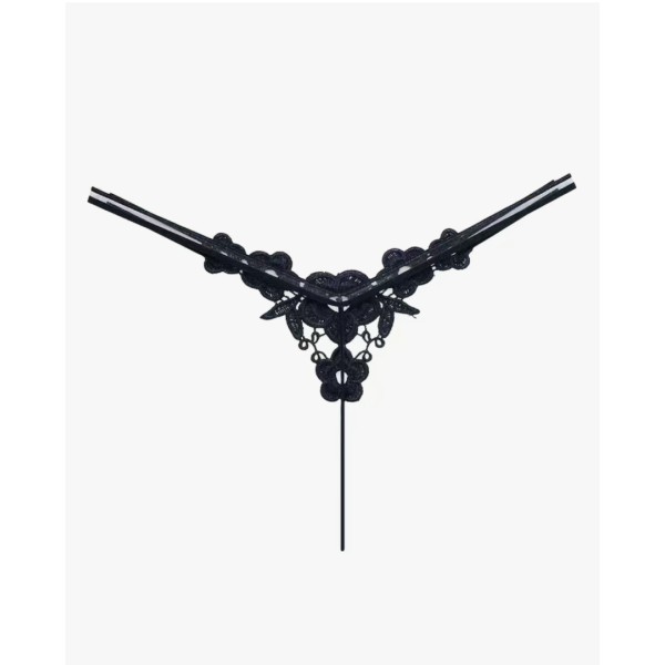 Στρινγκ Floral με Πέρλες Μαύρο