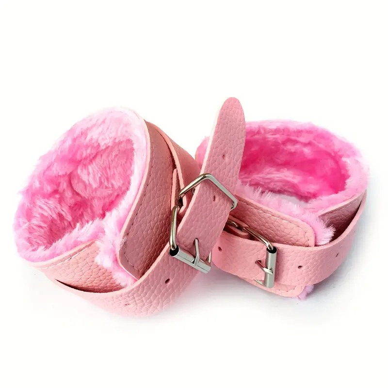 Love Market Δερμάτινες Χειροπέδες Fur Lined Ροζ Δερμάτινες χειροπέδες