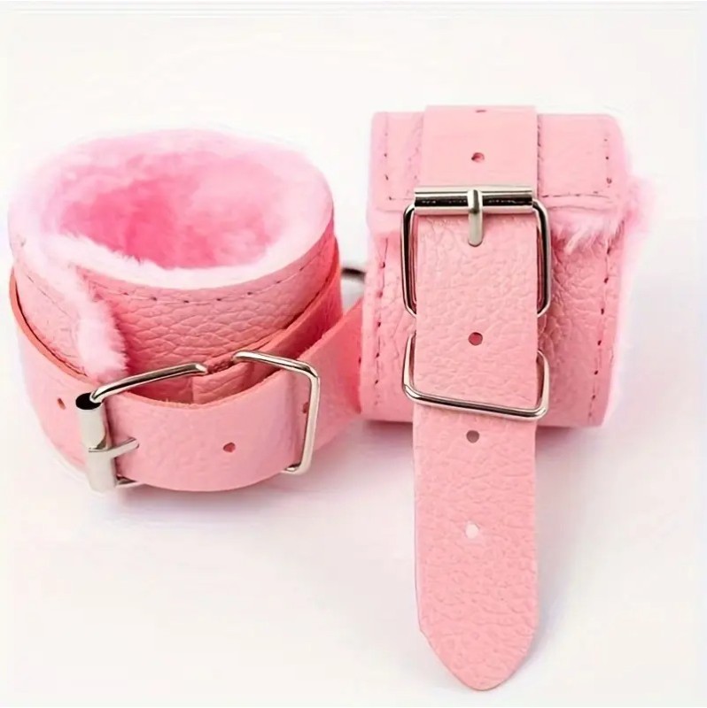 Leather Cuffs Fur Lined Pink