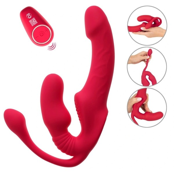 Γυναικείο Τριπλό Strapless Strap-On με Δόνηση You2Toys 23cm Κόκκινο
