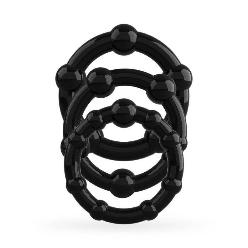 Crushious Cock Ring Set Crushious Triple Bead 3 pcs Black Cock Rings
