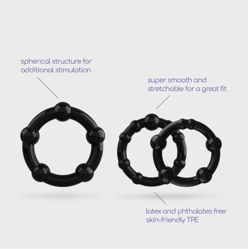  Δαχτυλίδια Πέους Σετ Crushious Triple Bead 3 τμχ Μαύρα