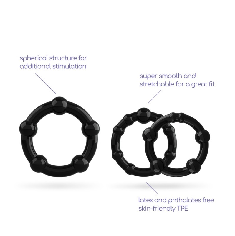  Δαχτυλίδια Πέους Σετ Crushious Triple Bead 3 τμχ Μαύρα
